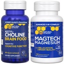 Naturlige stakke Magtech Magnesium + Acetylcholine Brain Food Bundle - Understøtter Brain Health, Afslapning & Kognitiv funktion * - 150 Total Kapsler