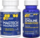 Naturlige stakke Magtech Magnesium + Acetylcholine Brain Food Bundle - Understøtter Brain Health, Afslapning & Kognitiv funktion * - 150 Total Kapsler