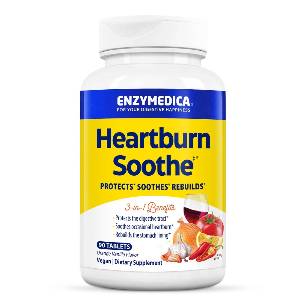 Enzymedica, Heartburn Sothe, Hurtigvirkende fordøjelseshjælp, Vanilla Orange, 90 Chews (45 Servere)