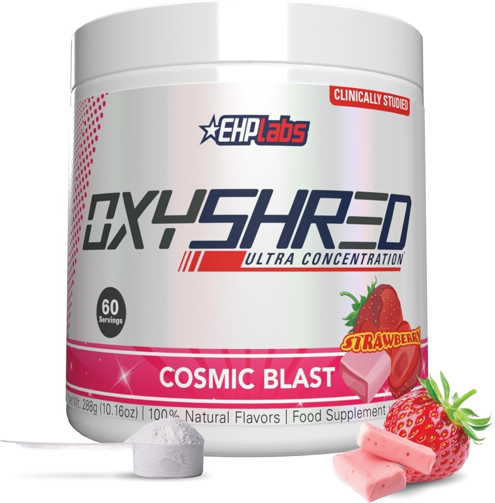 EHP Labs OxyShred Pre Workout Powder - Preworkout Powder med L Glutamin & Acetyl L Carnitin, Energy Boost Drink - Kosmisk Blast, 60 Servering