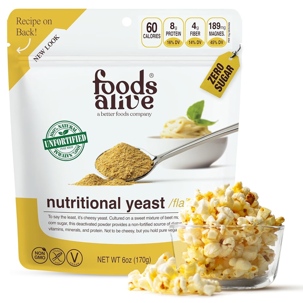 Fødevarer Alive Ikke-befæstede Premium Nutritional Gær Flakes, 6 Unse Ikke-befæstede vegansk ost pulver krydderier