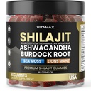 Pure Shilajit Gummies, Sea Moss, Ashwagandha, 105+ Trace Minerals – Organic Burdock Root & Lions Mane Mushroom – Watermelon Flavor - Vegan & Non-GMO – Made in USA – 60ct