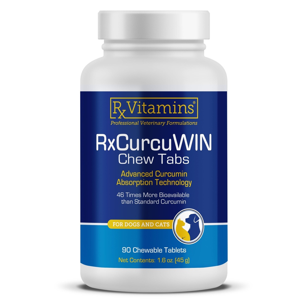 Rx Vitaminer CurcuWIN - Curcumin til hunde og katte - Vitamin og kosttilskud, Allergi Relief - Giver immunforsvar & hjælpemidler fordøjelsesstøtte - Fælles tillæg - 90ct