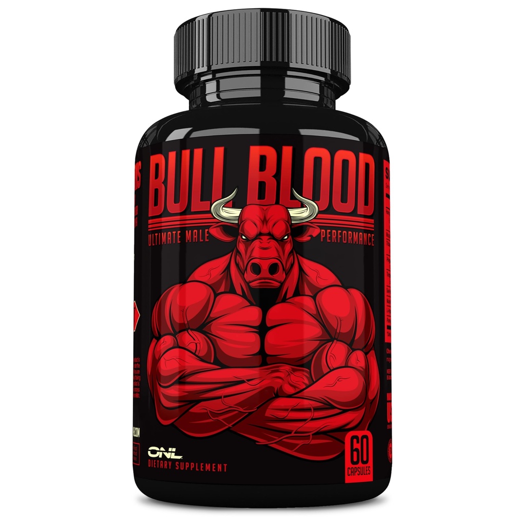 Bull Blood Testosteron Booster for mænd - Testosteron supplement til Stamina & Endurance - Maca Root, Horny Geat Weed, Tribulus Terrestris Extract & Tongkat Ali - Male Enhancing supplement - 60 Ct