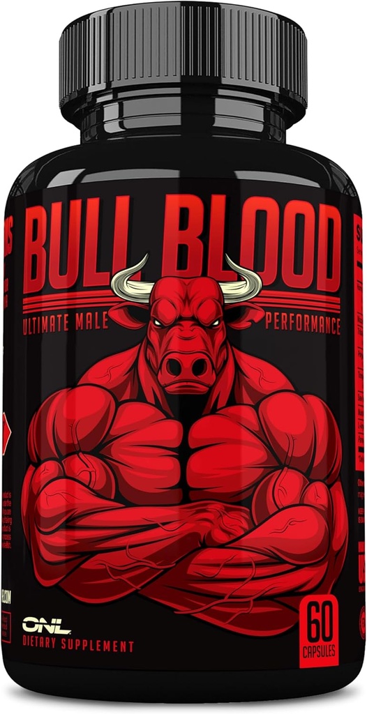 Bull Blood Testosteron Booster for mænd - Testosteron supplement til Stamina & Endurance - Maca Root, Horny Geat Weed, Tribulus Terrestris Extract & Tongkat Ali - Male Enhancing supplement - 60 Ct