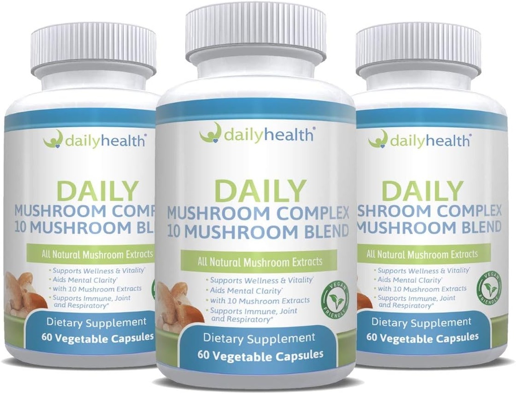 Daglig sundhed 10 Mushroom Blend Complex Alle naturlige ekstrakt Vegan Friendly 180 Veg kapsler