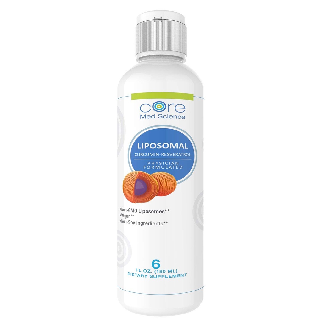 Core Med Science Liposomal Curcumin Resveratrol 200mg Curcumin og 75mg Resveratrol - 6 Fl Oz Væske - Høj Absorption Curcumin supplement