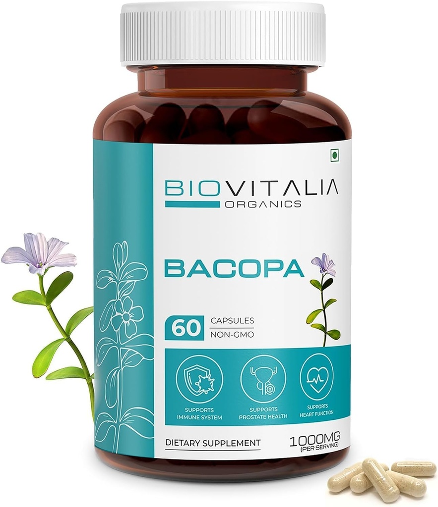Biovitalia Natural Bacopa supplement kapsler understøtter hjernefunktion 1000mg - 60 kapsler