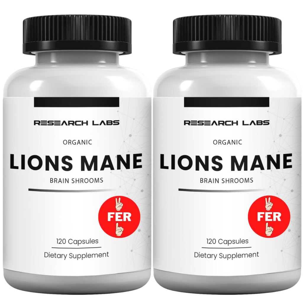 Forskning Labs Organic Lions Mane- supplement kapsler, 2 Fer 1 Ad - 240 Kapsler w / Patent Litropane ™ immunsystem Booster Nootrop Brain Support Mushroom supplement. 10X Extract sammenlignelig 18000mg