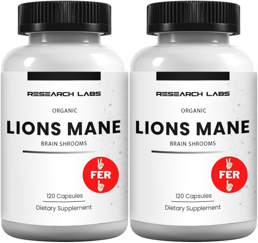 Forskning Labs Organic Lions Mane- supplement kapsler, 2 Fer 1 Ad - 240 Kapsler w / Patent Litropane ™ immunsystem Booster Nootrop Brain Support Mushroom supplement. 10X Extract sammenlignelig 18000mg