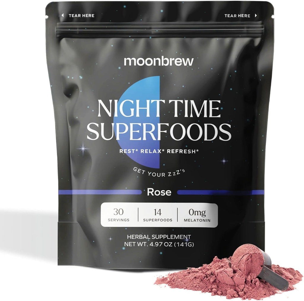 MoonBrew Magnesium Sleep Tea: Natural Melatonin- Free Sleep Aid Note 124; 14 Superfoods with Magnesium Glycinate & Adaptogens Note 124; Keto, Whole30 & Vegan Buddy 124; Nyd varme eller kolde - 30 Servere