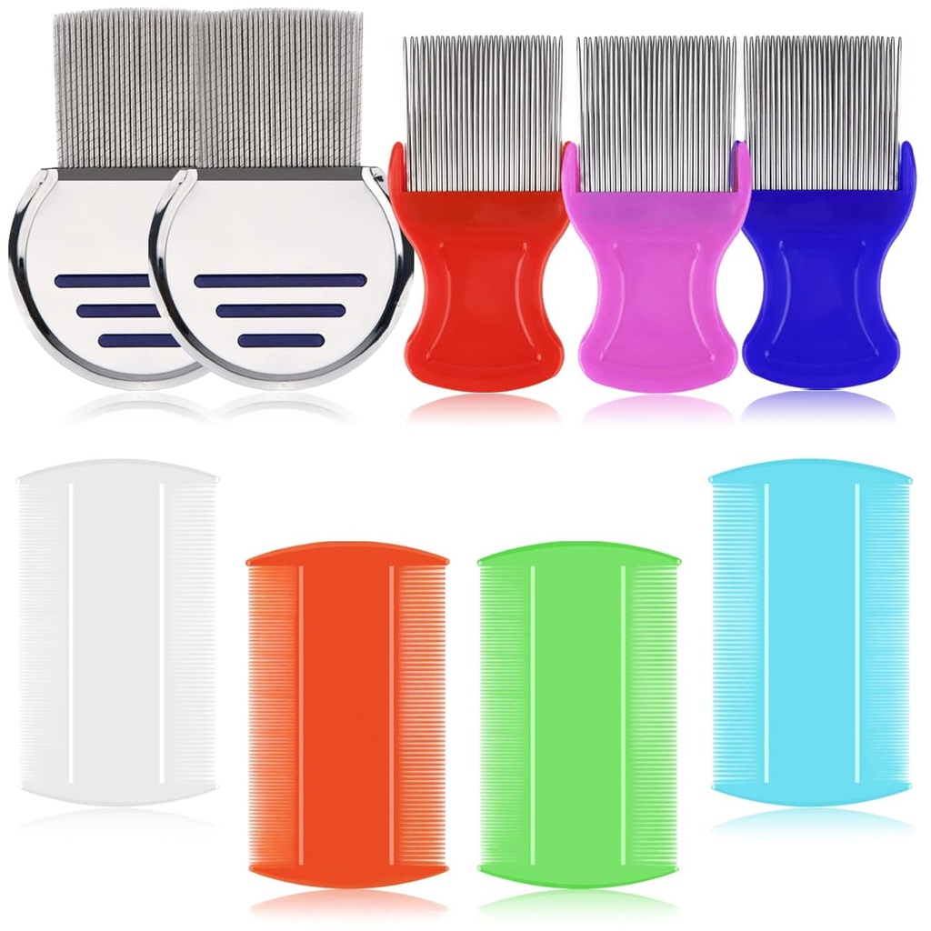 LaboTA 9 Pcs Lice Combs, Flea Combs, Hår Comb Double Sided Fine Tand Combs, Removal Dandruff Comb med Metal Tænder, Rustfrit stål Louse og Nit Comb for Head Lice Behandling