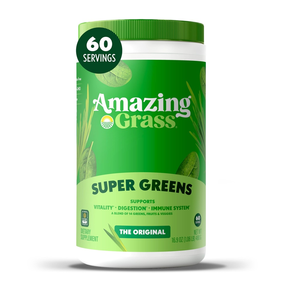 Amazing Grass Green Blend Superfood: Super Green Powder med Spirulina, Chlorella, Beet Root Powder, fordøjelige enzymer, Prebiotics & Probiotics, Original, 60 Servere (Packaging May Vary)