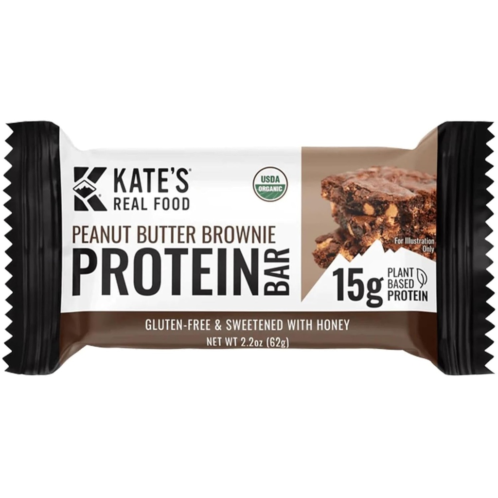 Kate 's Real Food Organic Protein Bars - (Peanut Butter Brownie, 2,2 oz, Pack of 12) - Plant Based Protein Bars - Gluten Free, Soy Free, Ikke GMO, Hele korn, og alle naturlige