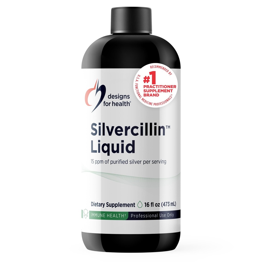 Design for sundhed - Silvercillin Væske, 15ppm Non- Toxic Form of Silver - Non- GMO GI + immunsupport Supplement (95 Servere / 16oz)