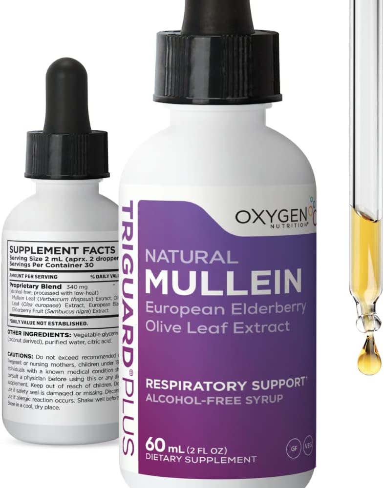 TriGuard MULLEIN Plus - Mullein Leaf Extract, Elderberry Extract & Olive Leaf Extract 2 fl oz124; Understøtter sund respiratorisk funktion & immunsystem