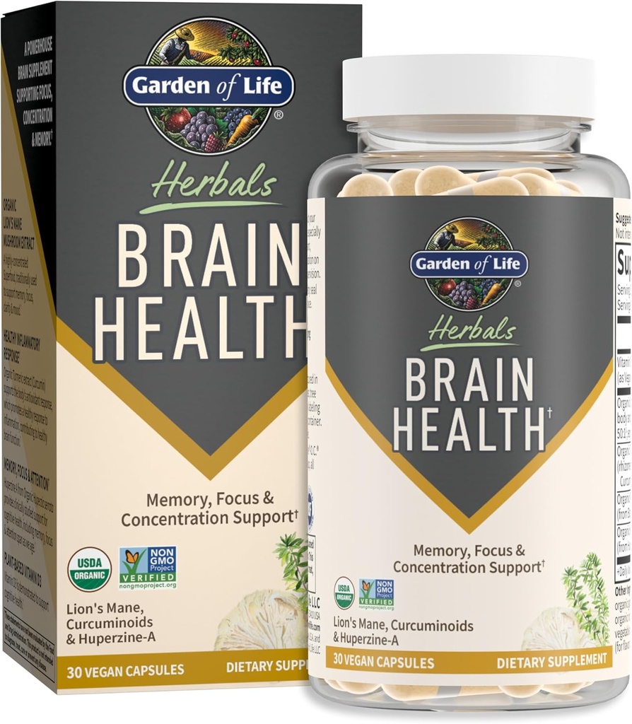 Life Brain Health supplement med Organic Lions Mane & Gurkemeje, Non- GMO, Glutenfri, Mint Flavor - for hukommelse, fokus og sund hjerne funktion