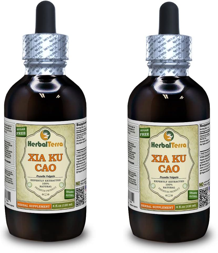 Xia Ku Cao, Prunella (Prunella Vulgaris) Tinktur, Økologisk tørret spike pulver flydende ekstrakt (Brand Name: HerbalTerra, Stolt Made in USA) 2x4 fl.oz (2x120 ml)