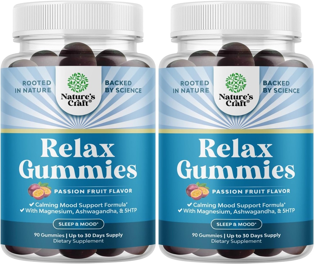 Calming Gummies for Adults with Ashwagandha and Magnesium - Relaxing Stress Gummies with L Theanine 5HTP and Lemon Balm Extract - Adaptogenic Chamomile Extract Vitamin B6 180 Count