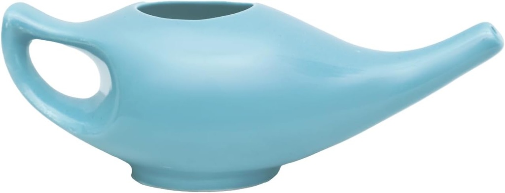 Keramisk Neti Pot til Nasal Cleansing Mea124; Natural Sinus Infektion Treatment Measures 124; Inkluderer 10 Sachet Neti Salt Measures 124; 225 Ml. (7.6 FL Oz) Kapacitet Measures 124; Blå Farve