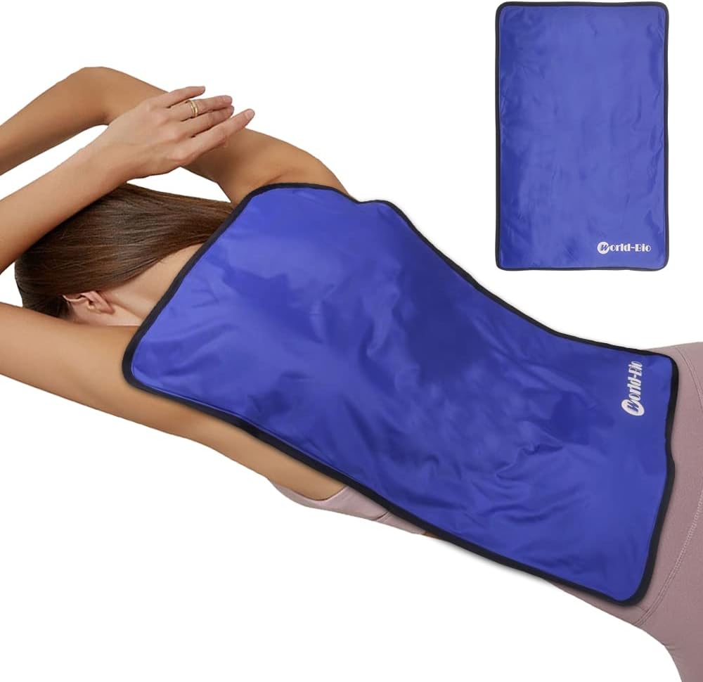 Ekstra stor ispose til skader Genanvendelig, fysisk terapi kold pack w / 2 Straps til fuld ryg Knee Pain Relief, Hot Cold Compress Gel Ice Wrap til Hævelse, Bruises, Large Ice Pad 23,2 "x 14,5" Blå