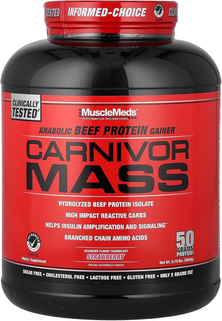 MuscleMeds Carnivor Mass Anabolske Oksekød Protein Gainer, Jordbær, 6 Pund