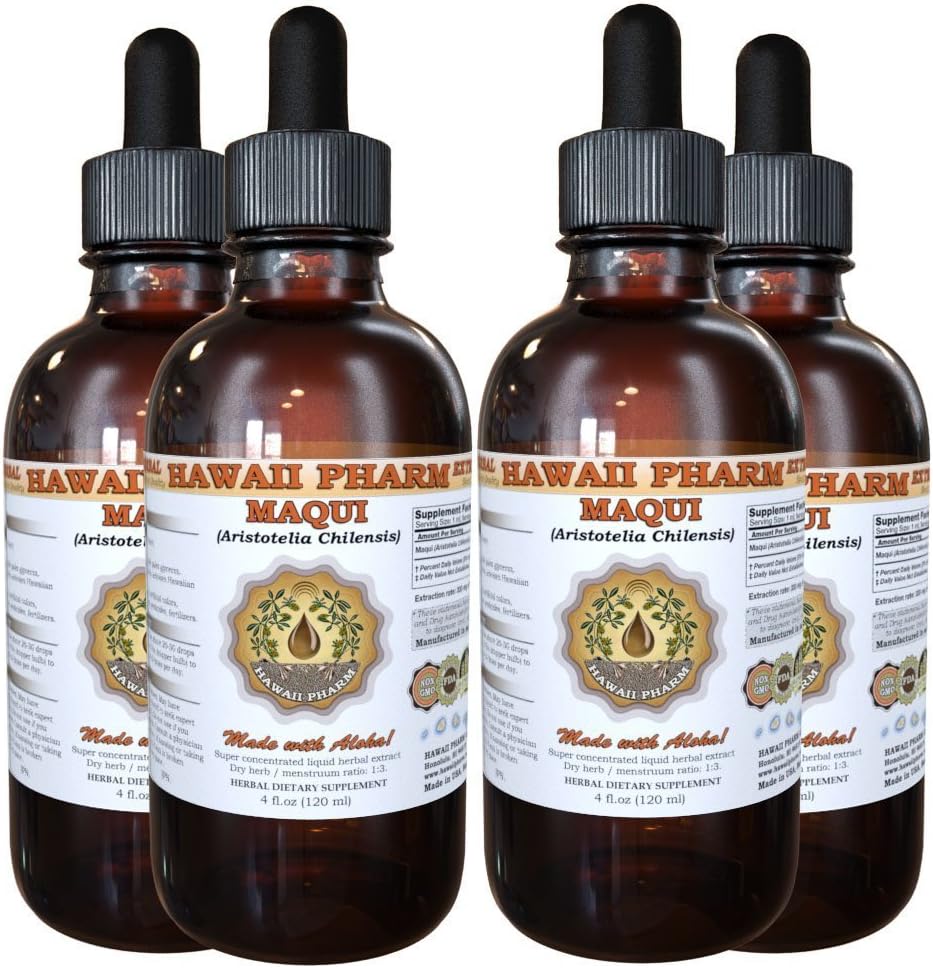 Hawaii iPharm Maqui Liquid Extract, Organic Maqui (Aristotelia chilensis) Tinktur Supplement 4x4 oz