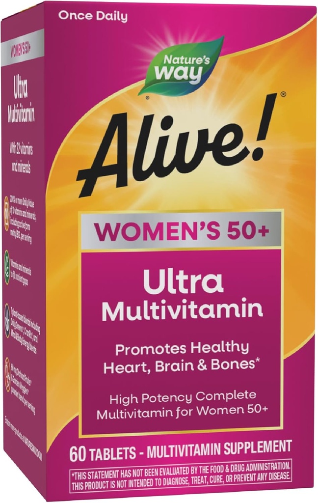 Naturen er i live! Vitaminer til kvinder 50 Plus, Komplet Multivitamin, High Potency Formel, med Methylerede B12, Glutenfri, 60 tabletter