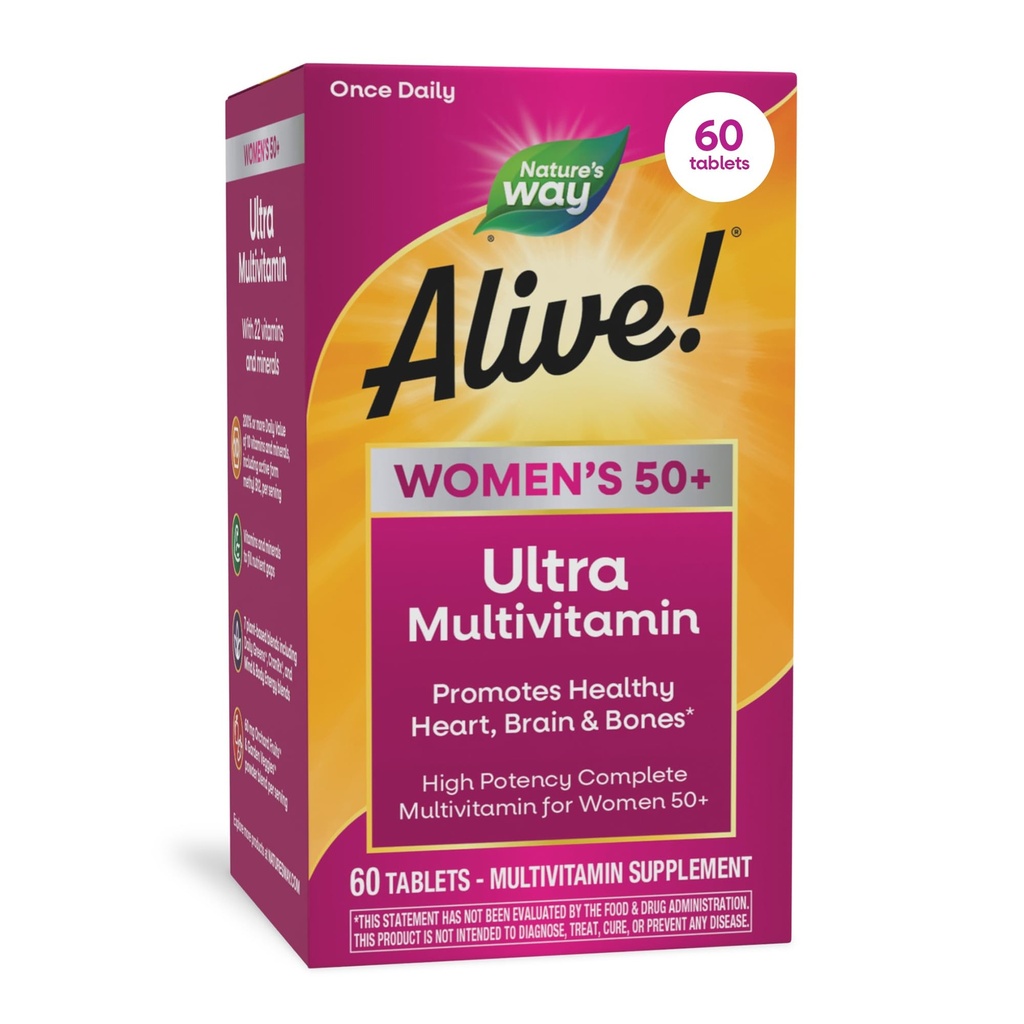 Naturen er i live! Vitaminer til kvinder 50 Plus, Komplet Multivitamin, High Potency Formel, med Methylerede B12, Glutenfri, 60 tabletter