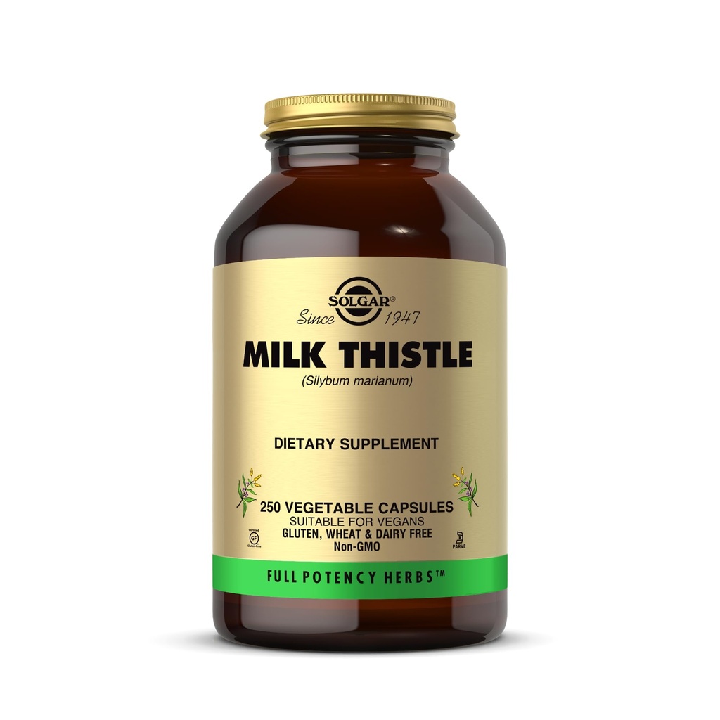 Solgar Milk Thistle - 250 Vegetabilske kapsler - Fuld styrke (FP) - Non- GMO, Vegan, Gluten Free, Dairy Free, Kosher - 250 Servere