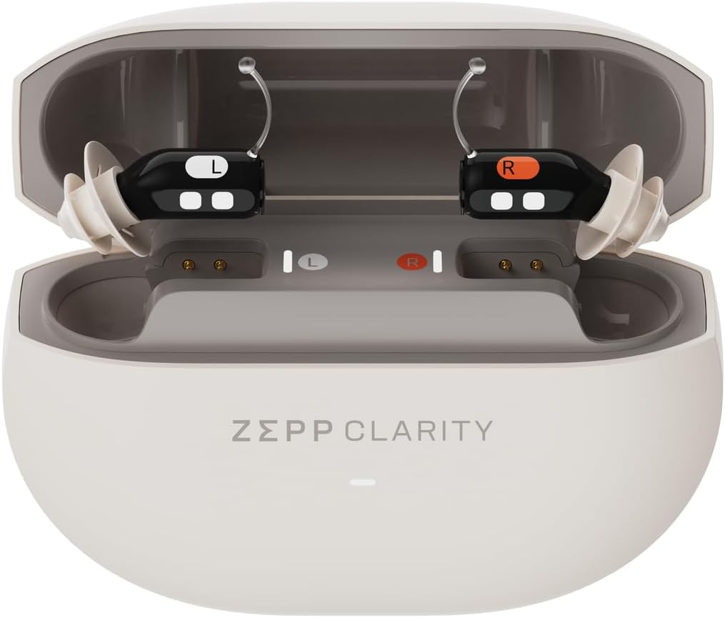 En OTC hørelse hjælpemidler for seniorer voksne - Næsten usynlig, Adaptive Sound, 18 HR batteri, Trådløs & USB opladning sag, App Control, Lifetime Service & Audiology Care