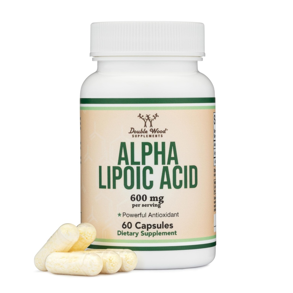 Alpha Lipoic Acid 600 mg per servering, 60 kapsler (tredjeparts testet, ikke-GMO, gluten fri, Vegan Safe) Potent antioxidant til neuropati og kardiovaskulær sundhed (ALA supplement) ved dobbelt træ