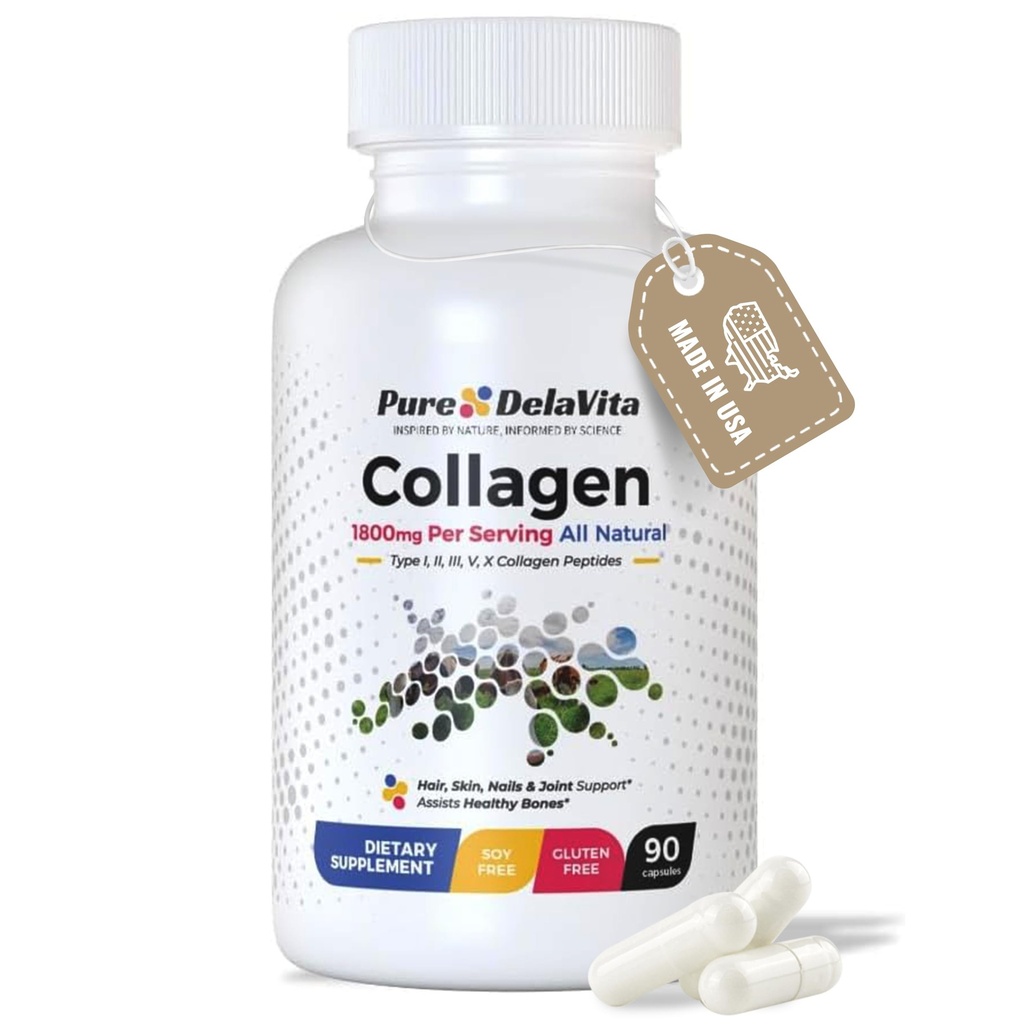 Komplette collagen kapsler til kvinder - 1800 mg, Type I, II, III, V, X for hår, hud, negle, Joints & Knoe Sundhed, Høj Absorption, Anti- Aging, Non- GMO, Gluten- fri, 90 kapsler