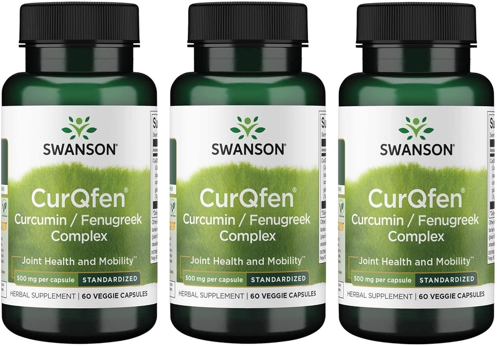 Swanson Controlled Release Curqfen Curcumin / Fenugreek Complex 60 Veg Kapsler (3 Pack)