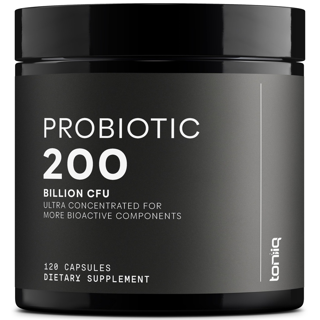 Toniiq 200 Millioner CFU probiotisk supplement 30 Verificeret treparts testede stammer - Fuldt Shelf- Stable Probiotika Formel med Prebiotic Blend - Udvidet frigivelse kapsler