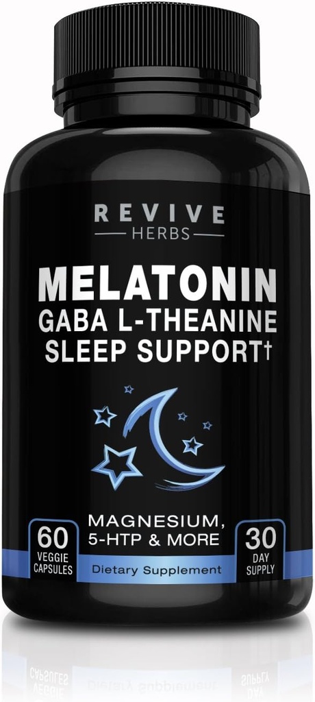 Melatonin, GABA, L- Theanin - kun til lejlighedsvis søvnløshed - 60 Veggies Kapsler - Inkluderer Magnesium, 5- HTP, Phellodendron Root Powder & Mucuna Pruriens