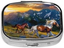 Chokerende running Horse Printed Square Pill Organizer med 2 afdelinger, Portable Mini Pill Box Pill sag for medicin, Vitamin, Fiskeolie, Kosttilskud