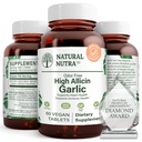 Naturlig Nutra High Allicin hvidløg supplement, understøtter immunsystemet, Forbedre hjertets sundhed, Forbedre enzymer sundhed, bedre fordøjelse, Kold og influenza, Vanilla Coating, 500mg, 60 Vegan Tablets
