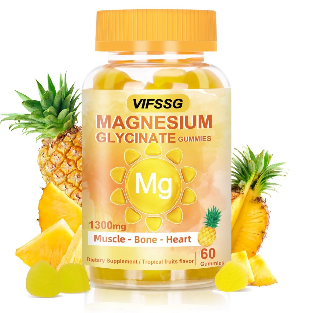 Magnesium Glycinate Gummies 500 Mg, Triple Magnesium Complex Sugar- Free Gummies med malat 400 Mg, Citrate 400 Mg, Magnesium Supplement Chewable for Women & Men Vegan, Organic 60 Count