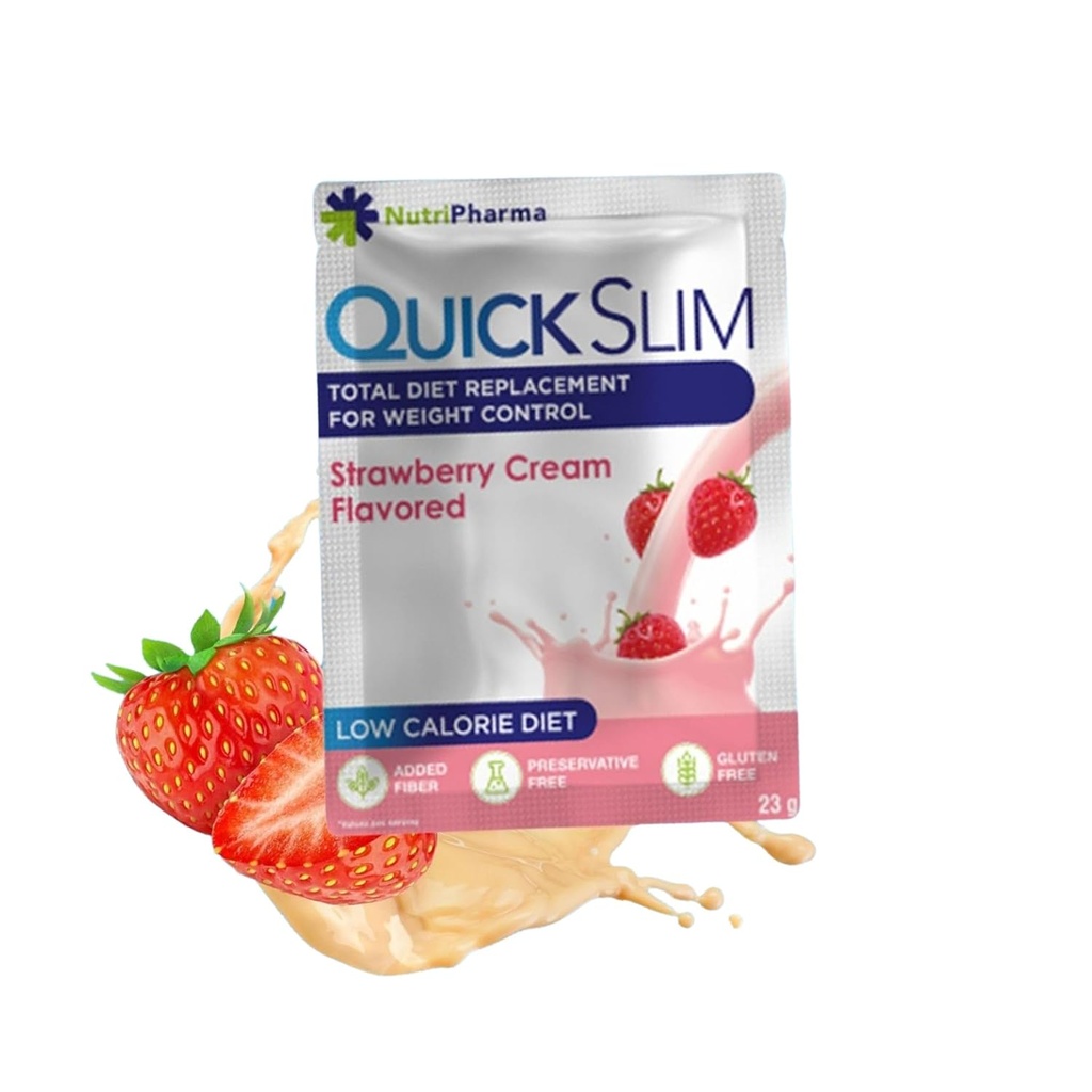 Quick Slim High Protein Vægttab Shakes for kvinder & mænd, Komplet Meal Erstatning Powder, Lave Carb Diet Shakes, Intermitterende Faste, Keto, Gluten Free (1 servering, Jordbær creme)