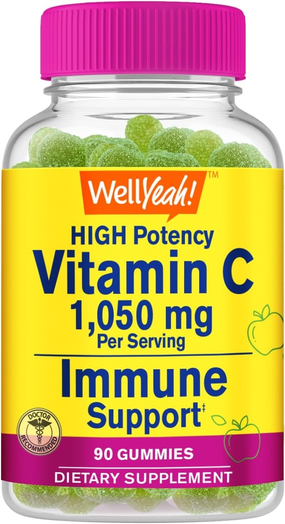 WellYe Vitamin C 1050 mg Gummies - Natural Sourced Flavors - Immun Support, Antioxidant Support - Ekstra styrke Vegetarisk Gummy, Non- GMO, Gluten Free - 30 Serveringer