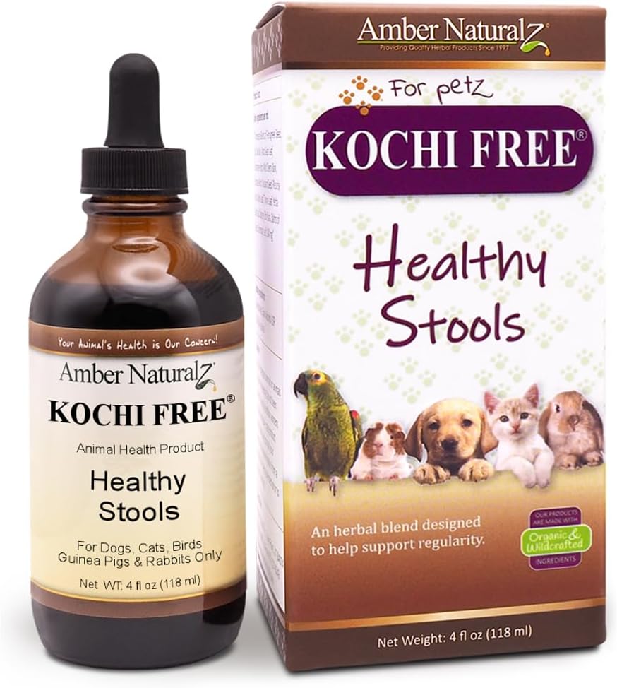 Amber NaturalZ Kochi Free Herbal Supplement for hunde, katte, fugle, kaniner, og Guinea svin Note 124; Understøtter sund tyktarm FunktionsName 124; Naturlig støtte til fordøjelig balance 124; 4 Fluid Ounce glasflaske