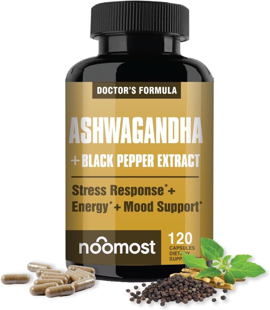 NooMost Ashwagandha 1200mg Supplement | 10% Withanolides with Black Pepper Extract | Pure Root Extract for Stress Relief, Promotes Energy, Mood, Helathy Sleep for Men & Women | 120 Capsules