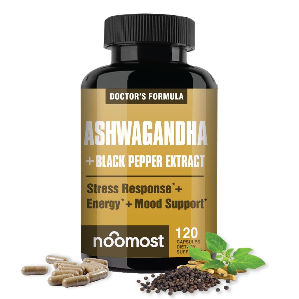 NooMost Ashwagandha 1200mg Supplement Note 124; 10% Hutanolides with Black Pepper Extract