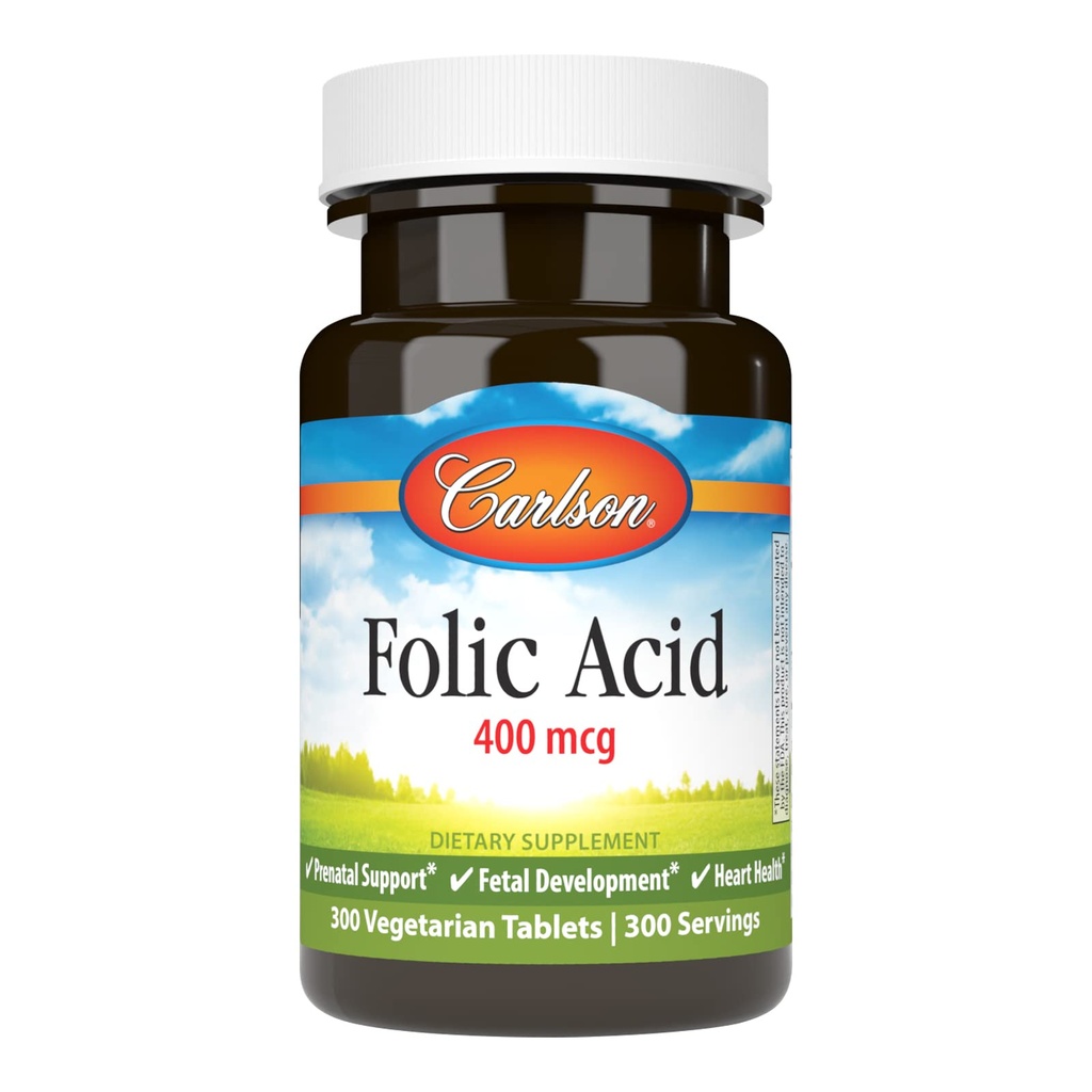 Carlson - Folinsyre, 400 mcg, Giver vigtig prenatal støtte, Føtal udvikling, 300 tabletter