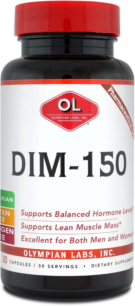 Olympian Labs DIM Supplement 150mg - DIM Diindolylmethan 30 Capsule Supply of DIM for Estrogen Balance, Hormone Menopause Relief, Acne Treatment, PCOS, Bodybuilding