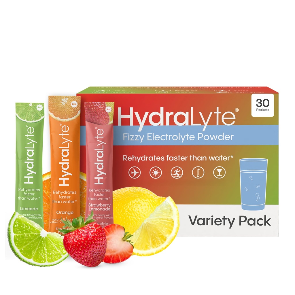 Hydralyte Low Sugar Rapid Rehydration - Light Sparkling Electrolyte Powder Packets, 8 oz Serve Mea124; Variety Hydration Packets; Hydration til varme, rejser, motion og Bachelorette parter (30 Greve)
