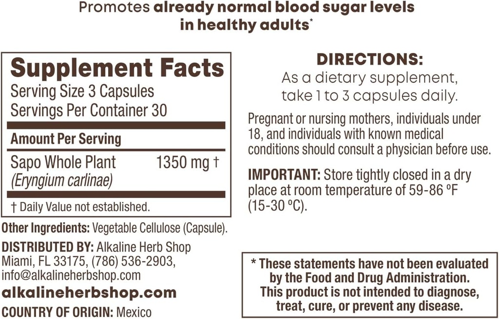 Alkaline Herb Shop Sapo - Hierba del Sapo - Supplement 90 Kapsler