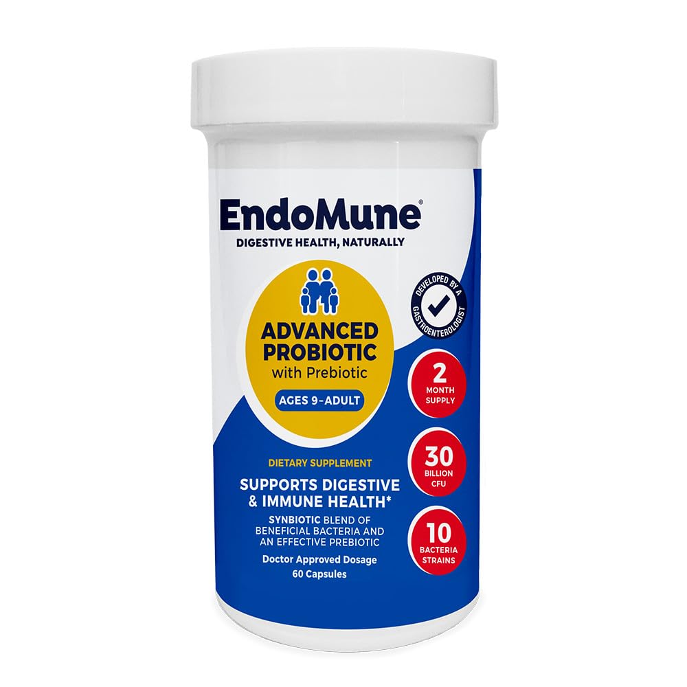 Endomune Advanced Voksen Multi- Strain Probiotisk tillæg med Prebiotic - 10 Stammer, 30 Millioner CFU - Læge Formuleret (60- Tæl)