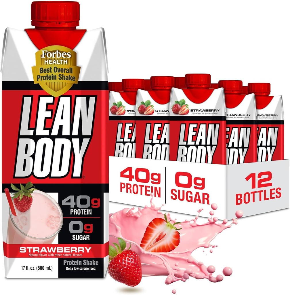 Labrada Lean Body Ready- to- Drink Strawberry Protein Shake, 40g Protein, Whey Blend, 0 Sugar, Gluten Free, 22 Vitamin & Minerals, 17 Ounce (Recyclable Carton & Lid - Pack of 12) LABRADA